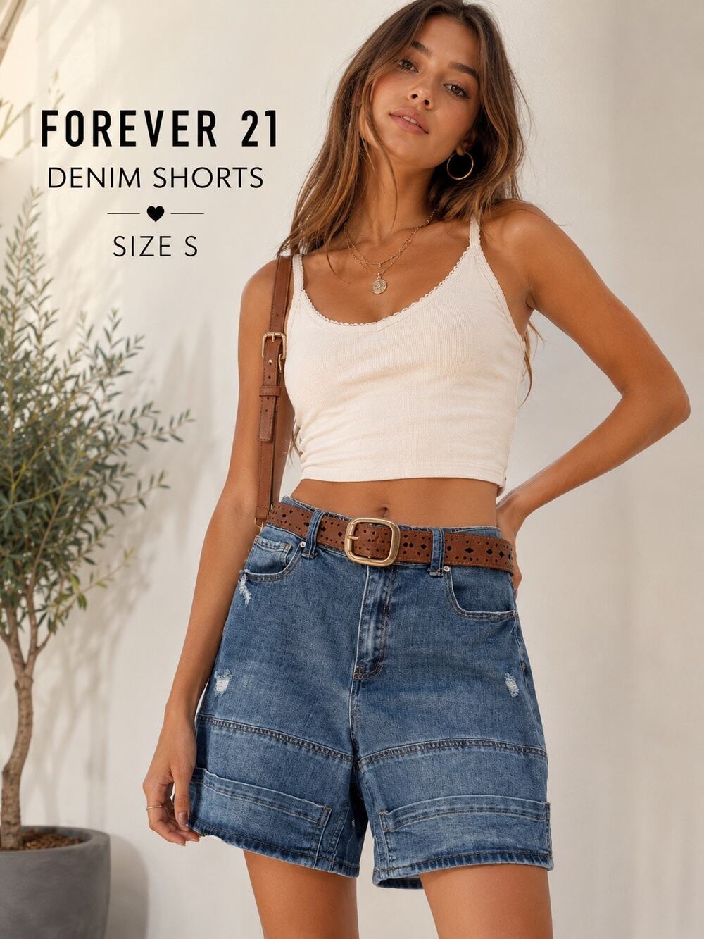 Forever 21 Carpenter Denim Shorts L Distressed Utility